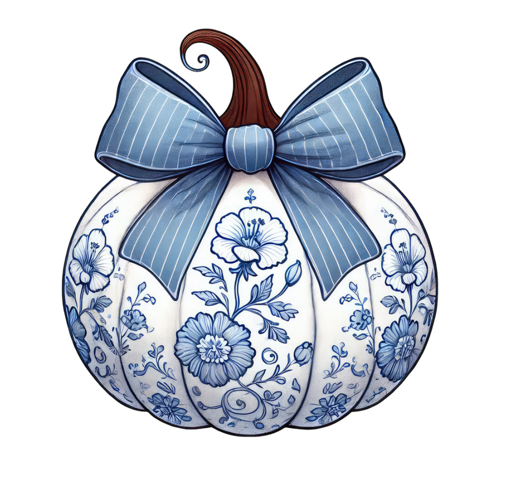 Blue and White Pumpkin DTF Print