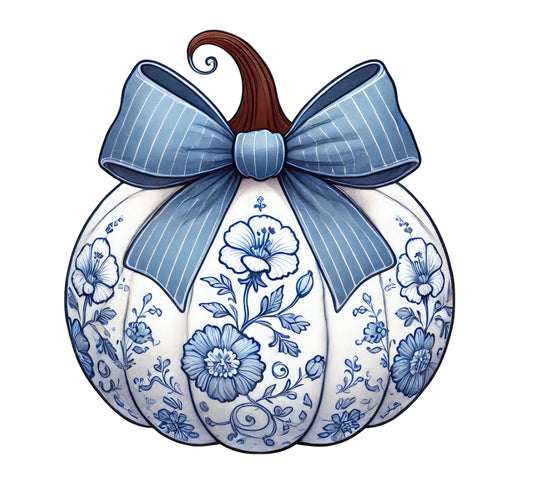 Blue and White Pumpkin DTF Print