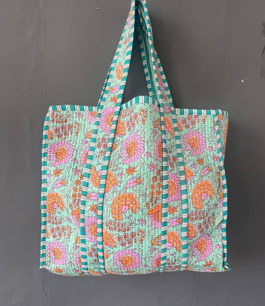 Pure Cotton Hand Block Print Kantha Tote Shopping Bag