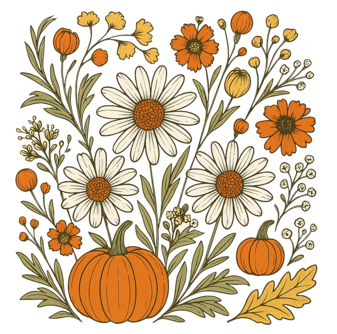 Daisies and Pumpkin DTF Print