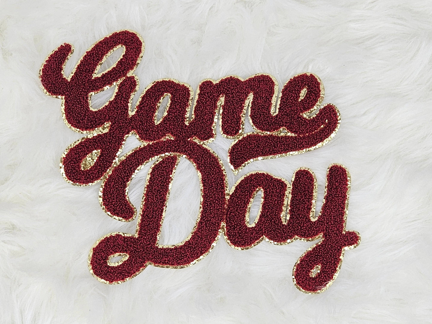 Maroon Game Day Chenille Gold Glitter Patch