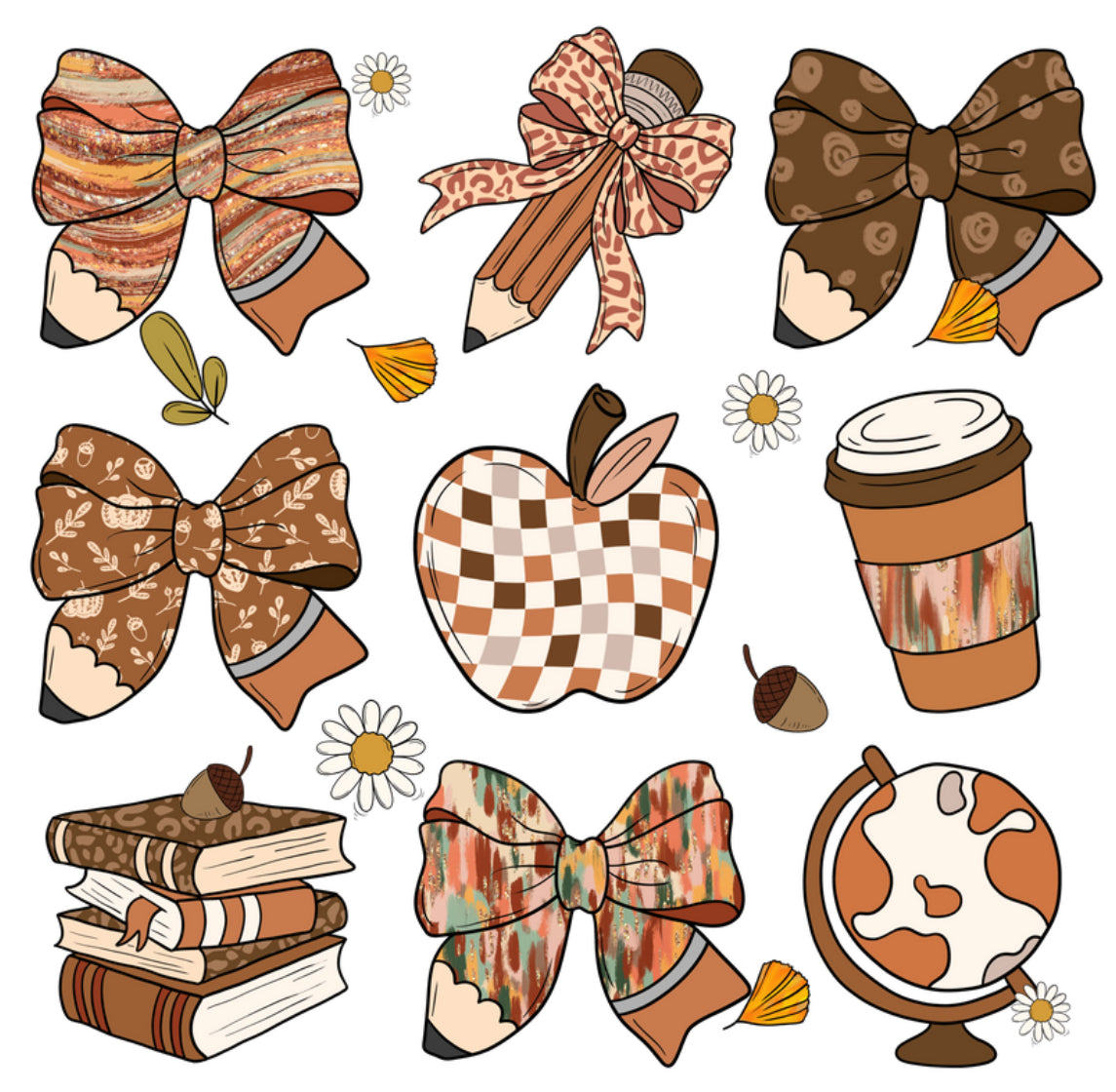 Fall Teacher Grid DTF Print