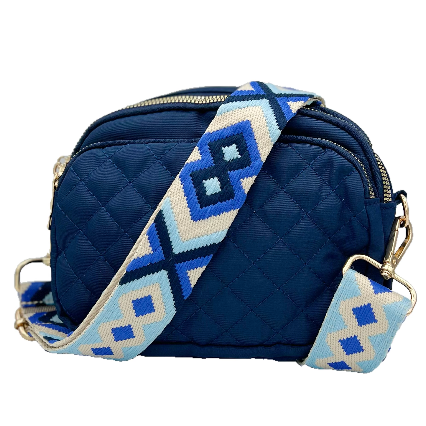 Navy Quilted Purse with Blue Cross-Body Strap