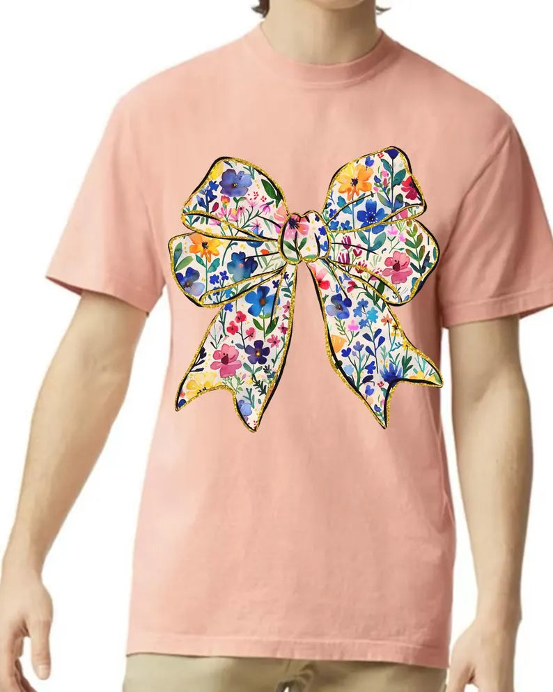 Flower Bow Tee - Peachy