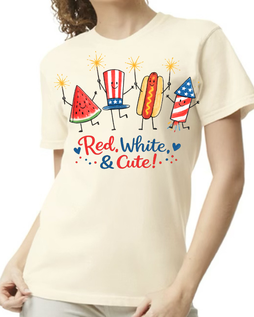Red, White, and Cute Tee - ivory