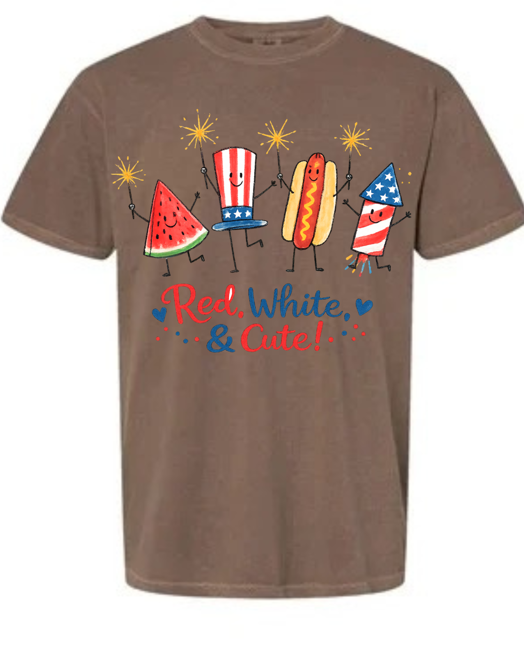 Red, White, and Cute Tee - espresso