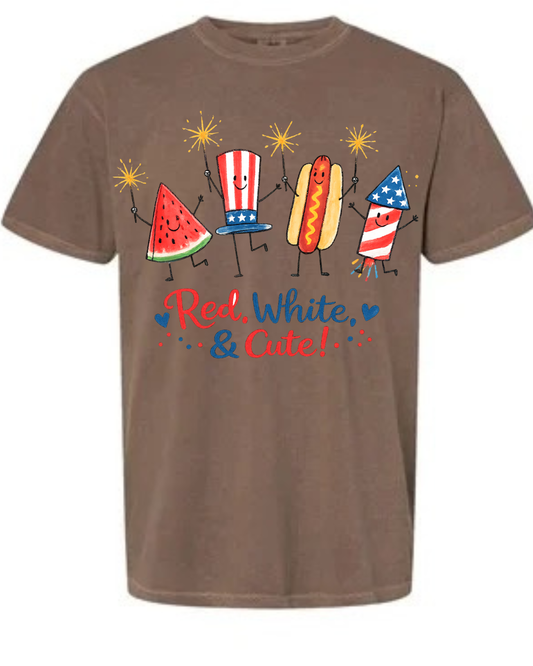 Red, White, and Cute Tee - espresso