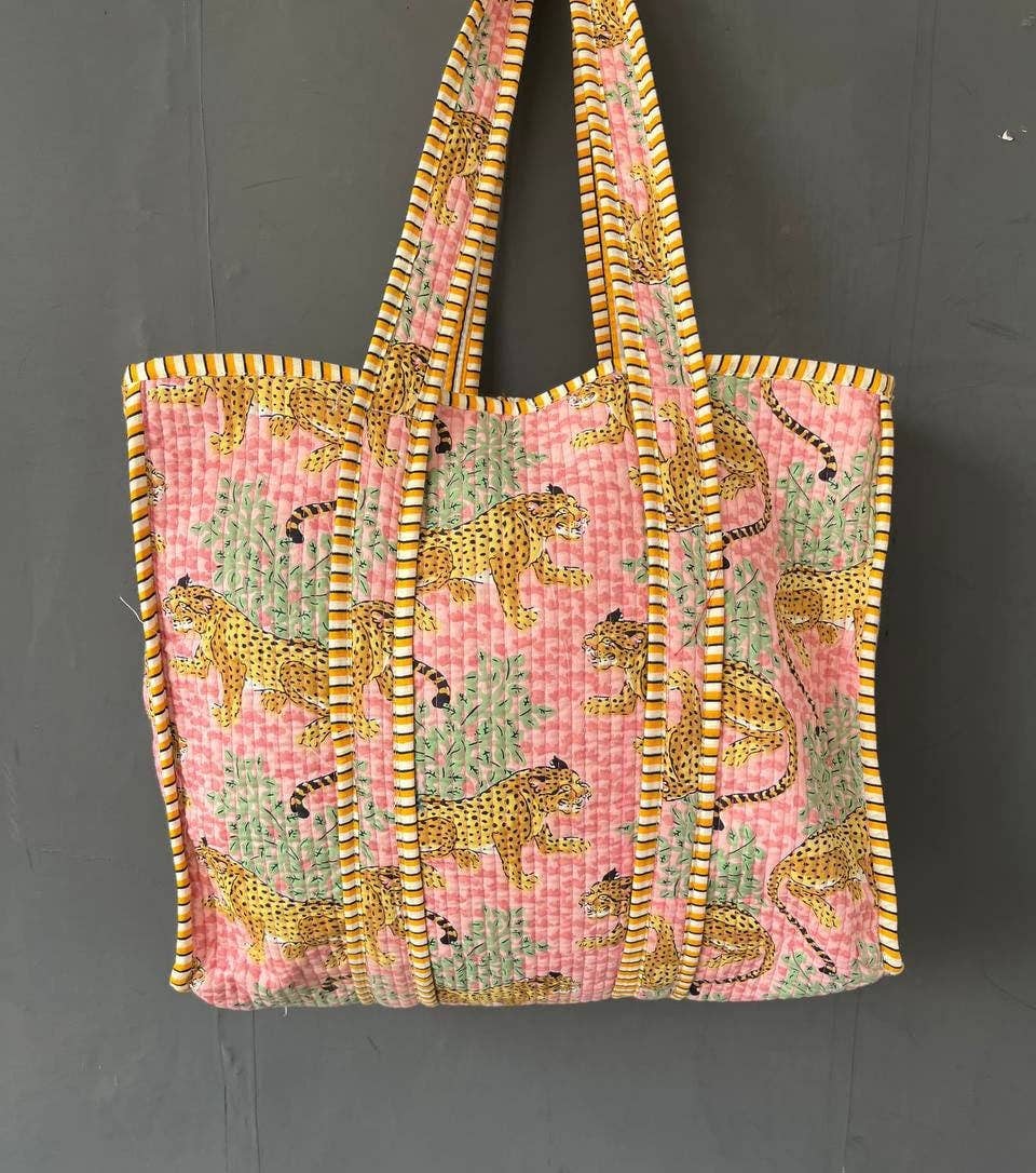 Block Print Kantha Quilted Tote Bag for Women's Gift