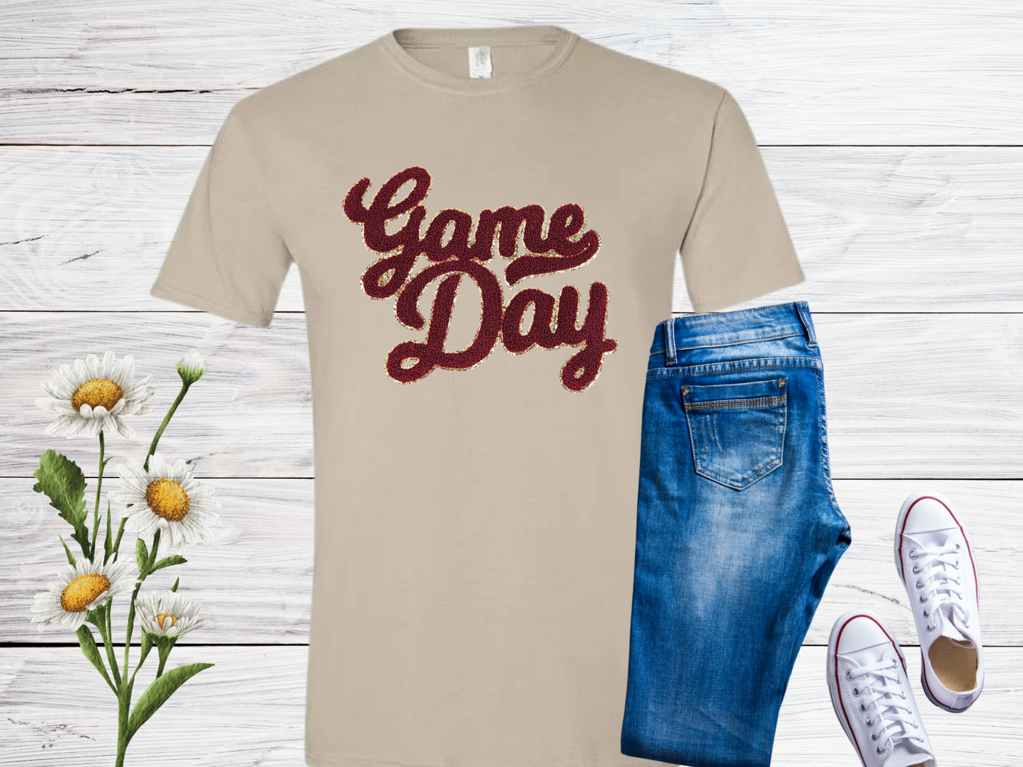 Maroon Game Day Chenille Gold Glitter Patch