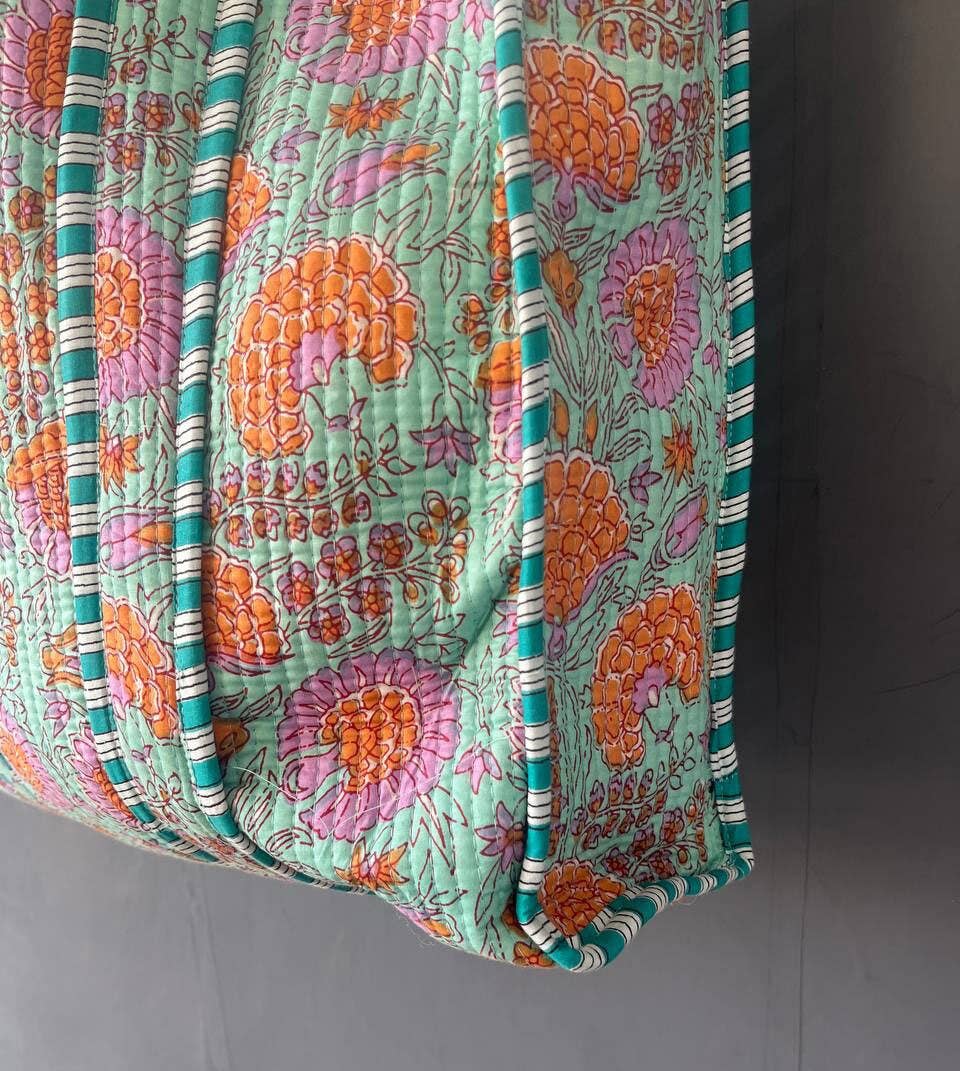 Pure Cotton Hand Block Print Kantha Tote Shopping Bag
