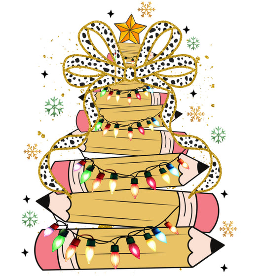 Pencil Christmas Tree DTF Print