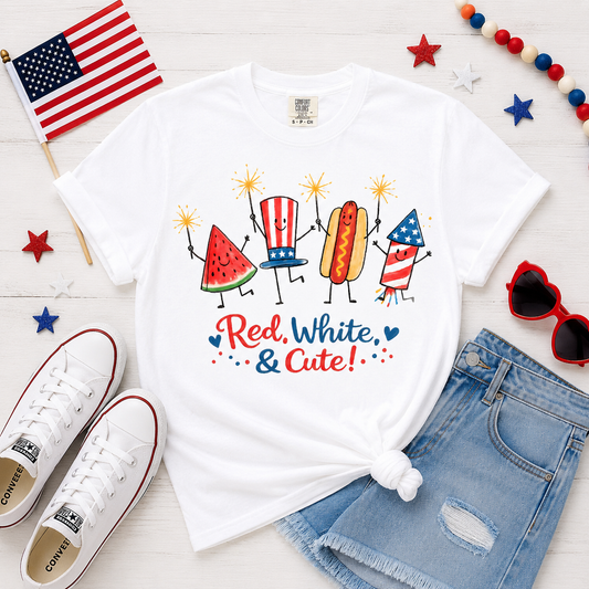 Red, White, and Cute Tee - white