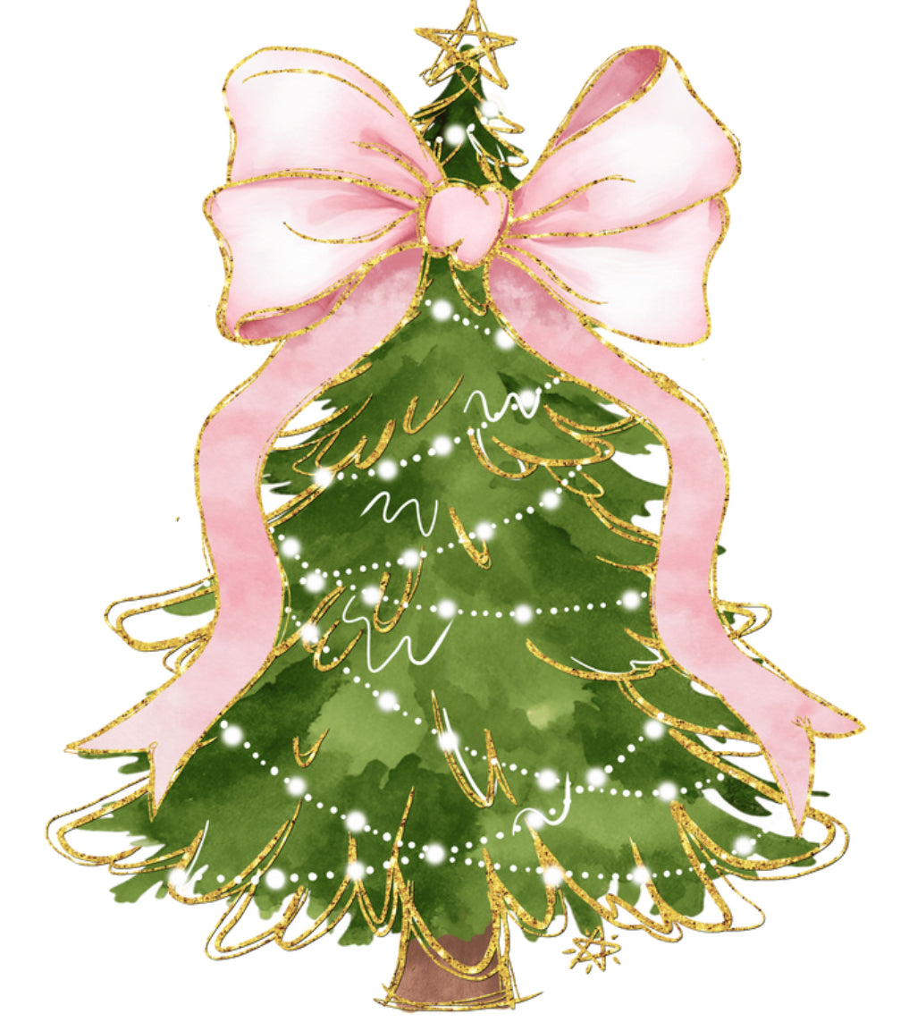 Pink Bow Christmas Tree DTF Print