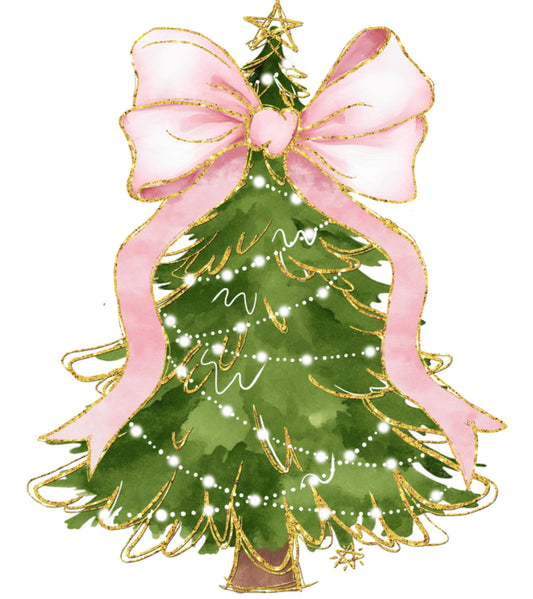 Pink Bow Christmas Tree DTF Print