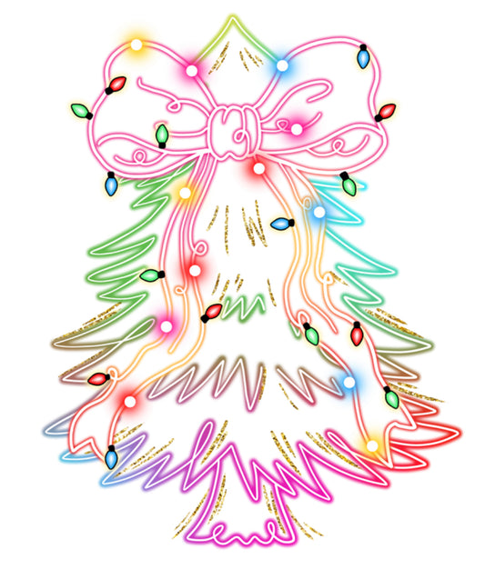 Neon Christmas Tree DTF Print