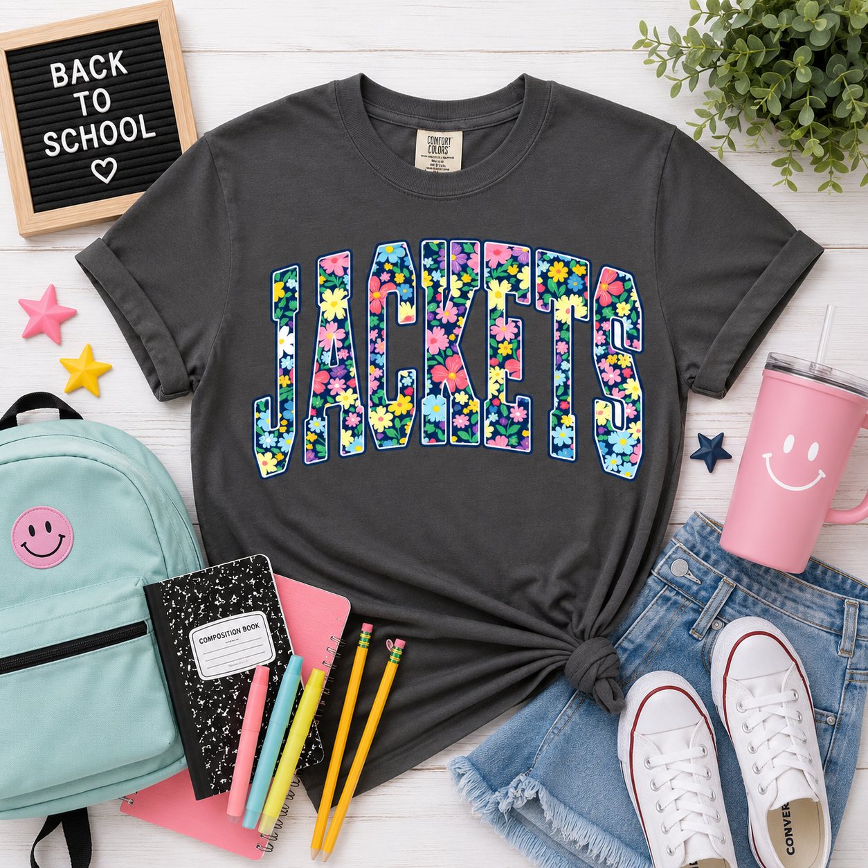 Floral Jackets Tee - pepper