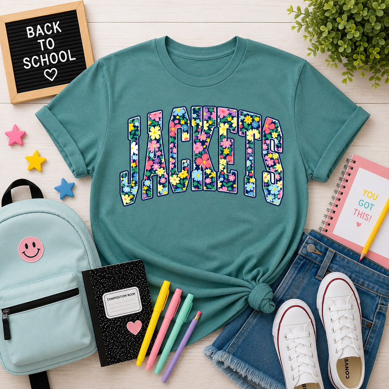Floral Jackets Tee - emerald