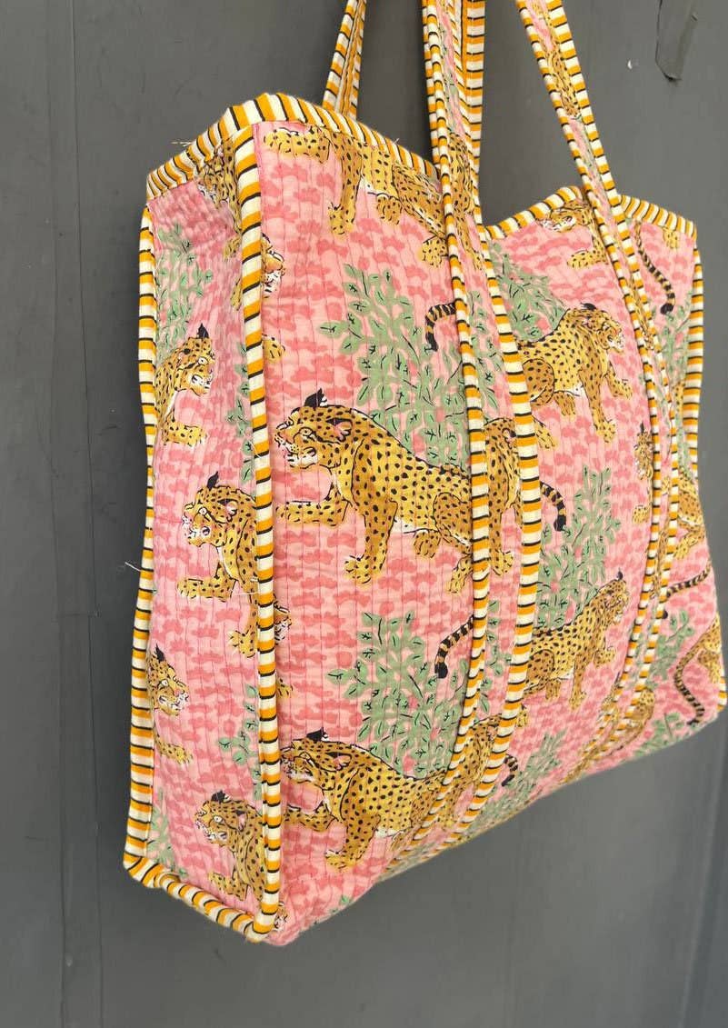 Block Print Kantha Quilted Tote Bag for Women's Gift