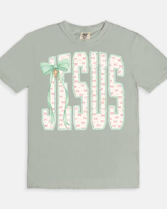 Jesus and Bows Tee - gray