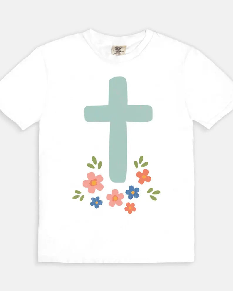 Cross and Flowers Tee - white