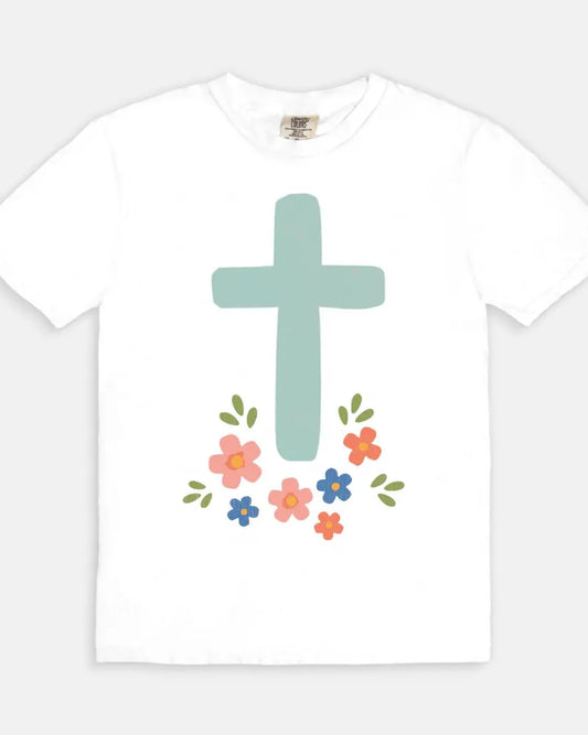 Cross and Flowers Tee - white