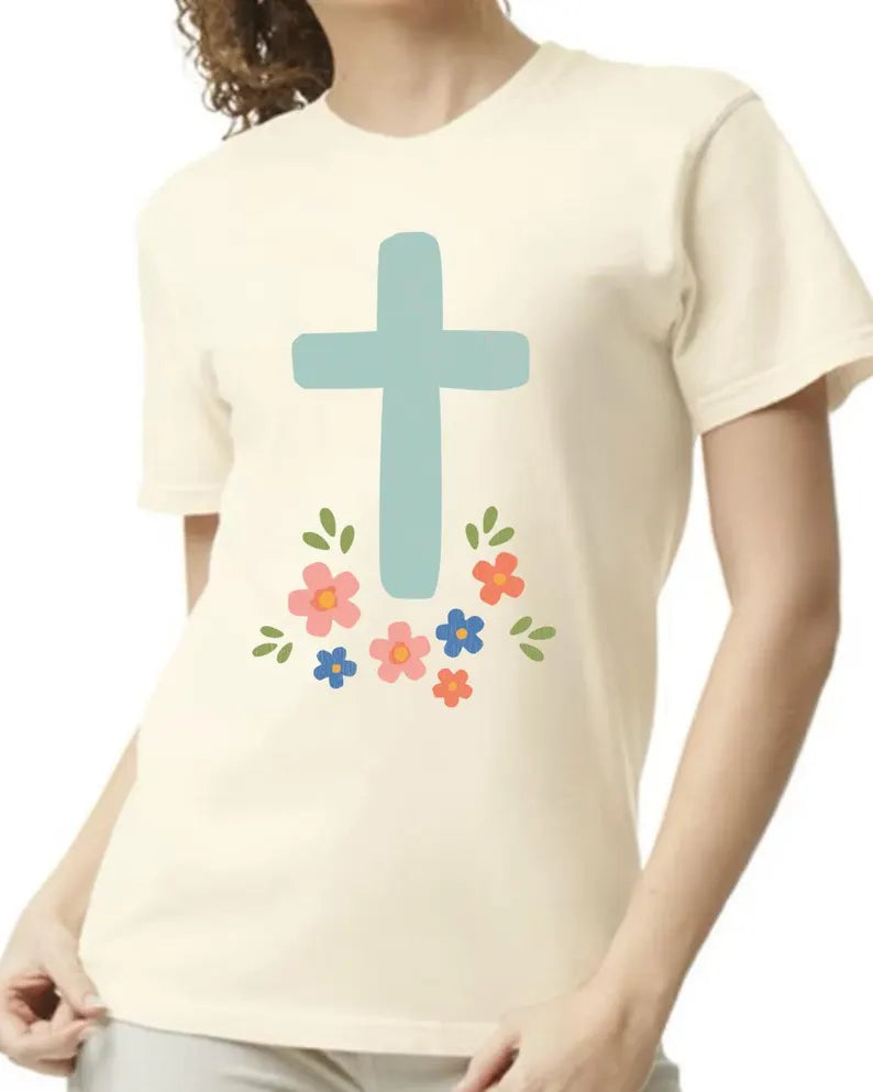 Cross and Flowers Tee - Ivory