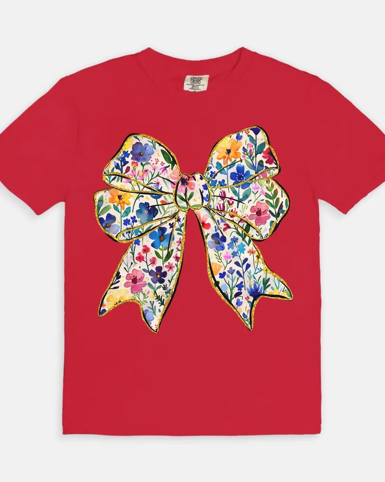 Flower Bow Tee - red