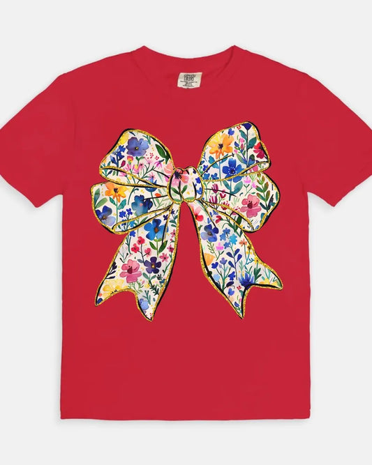 Flower Bow Tee - red