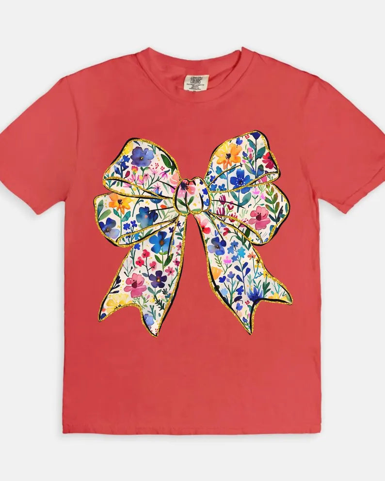Flower Bow Tee - Watermelon