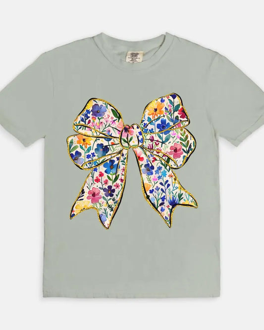 Flower Bow Tee - Gray